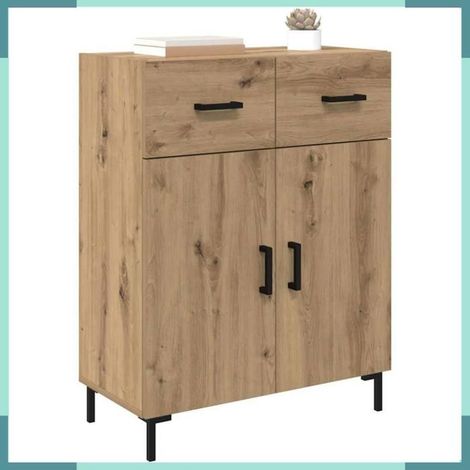 882282 Buffet 69,5x34x90cm Bois d'ingénierie Chêne Artisanal 2 Tiroirs 2 Portes Charnières (1/5)