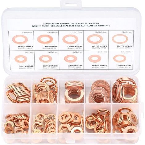 Cuivre Rondelles Metal, Joints Bague D'étanchéité, Rondelles Plates, Joint Torique avec Boîte pour L'étanchéité - 200 Pcs/M5 M6 M8 M10 M12 M14 (1/5)