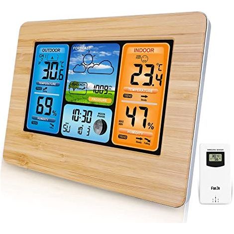 [JAMAIS UTILISÉ] Station météo numérique sans Fil avec capteur extérieur, thermomètre intérieur et extérieur avec Temps, température, humidité, baromètre, réveil (1/5)