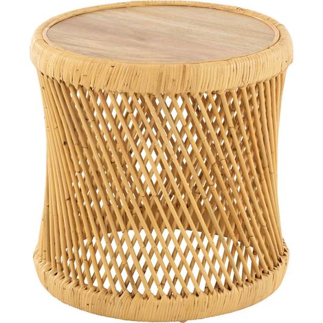Table d'appoint cylindre en rotin naturel esprit bohème - Rotin naturel clair (1/5)