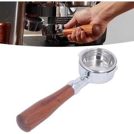 Filtre Aibao E61 monocouche de 58 mm pour café double, en alliage d'aluminium, sans fond, avec anneau rond en forme de E et finition bois de rose. (1/5)