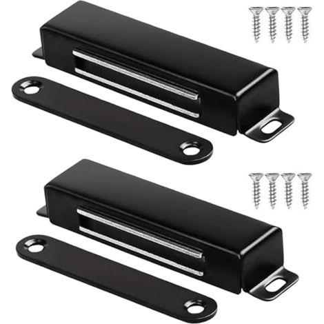 Lot de 2 aimants de porte 30 kg, loquets en acier inoxydable à forte adhérence, loquets de placard robustes pour portes coulissantes, armoires, garde-robes et fenêtres (Noir) (1/5)
