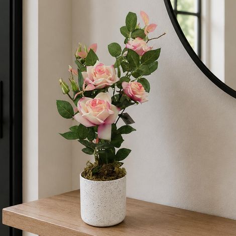 50cm Artificial Pink Rose Plant Premium (1/5)