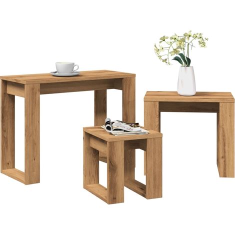 Mesas apilables 3 uds madera de ingeniería roble artisan vidaXL (1/5)