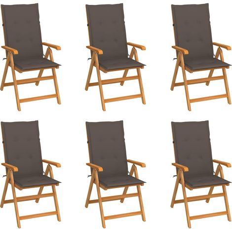 Lot de 6 Chaises de jardin - Chaises d'extérieur pour terrasse/jardin avec coussins taupe Bois de teck BV801782 - BonneVie (1/5)