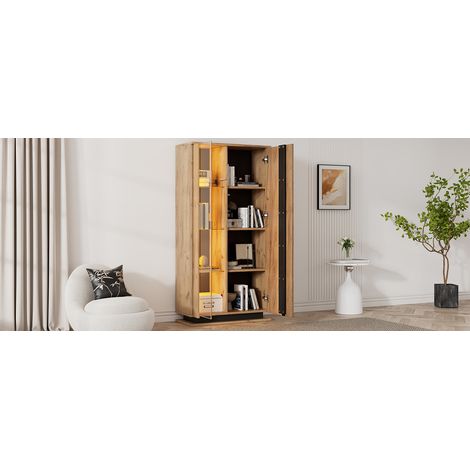 8035160 cm. Meubles de vitrine, vitrines avec des parois en verre, hauteur de 160 cm. Meuble de salon avec 8 étagères. Meuble de vitrine avec 4 compartiments par meuble. Portes en acryl, couleur bois. (1/5)