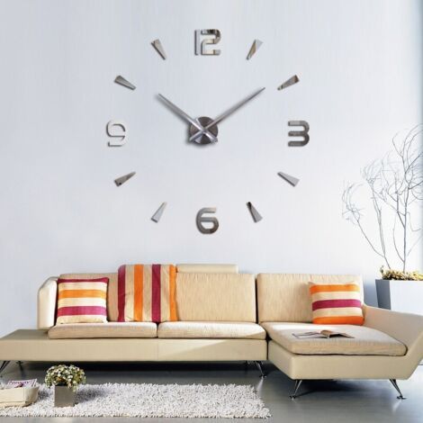 Cadre Grande 3D Bricolage Mur Horloge Mute Miroir Autocollants Maison et Bureau école décoration Argent (1/3)