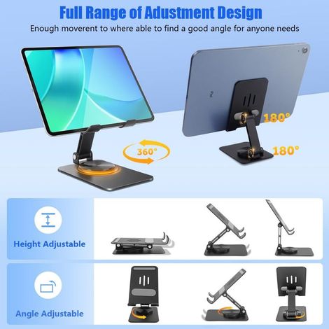 Tablet-Ständer für den Schreibtisch, verstellbarer Tablet-Ständer mit 360°-Drehfuß, stabiler iPad-Ständer, faltbare Halterung für iPad/Pro/Air/Mini, iPhone, Huawei, Galaxy, Kindle – Schwarz (1/5)