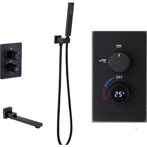 Ensemble de douche mitigeur thermostatique intelli Système de robinet de douche à montage mural noir for baignoire numérique, ensemble de mitigeur de douche de salle de bain de luxe, pommeau de douche (1/5)