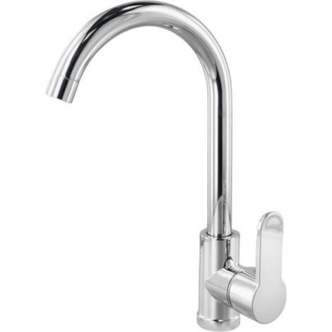 Mitigeur d'évier, robinet de cuisine en acier inoxydable à un seul arc, robinet de cuisine à grand arc, mitigeur de lavabo double usage eau chaude et froide, finition placage (1/4)