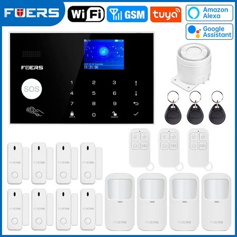(Pack 8) Système d'alarme de sécurité domestique sans fil Wi-Fi GSM, compatible avec le contrôle via application. (1/5)