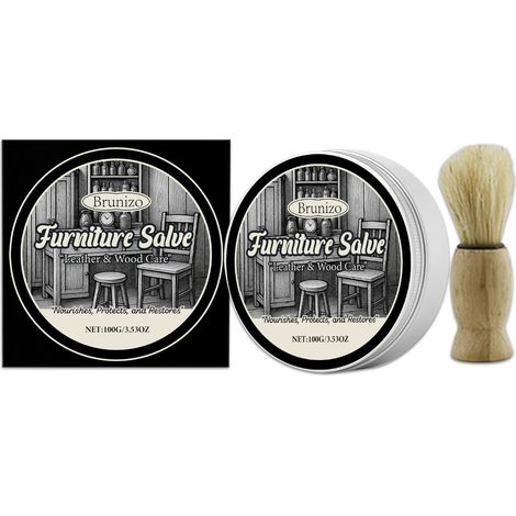 Crème d'entretien pour le cuir et le bois (canapés, meubles en cuir et en bois) - Nettoie, restaure et ravive les surfaces - 100 g + pinceau (1/5)