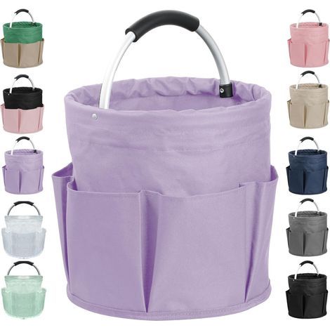 17L Panier Douche avec Poignée, Sac a Outils Pliable avec 6 Poches, Panier Pique Nique Portable en Tissu Oxford 600D,Sac de Rangement pour Les Voyages, Le Nettoyage, Violet (1/5)