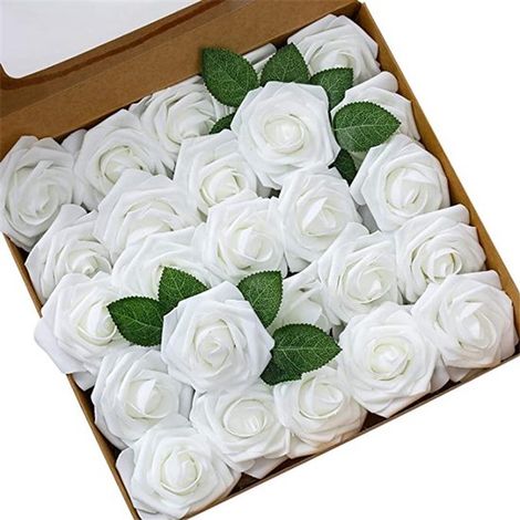 Künstliche Rosen 25 dekorative Blumen künstliche Rosen mit Stielen für Valentinstag, Muttertag, Hochzeiten, Babypartys, als Dekoration ca. 20 cm (1/5)