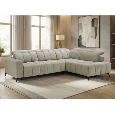 Deco In Paris – Canapé d'angle relax électrique en velours chiné beige – Fonction relax avec têtières réglables – Assise profonde et rembourrée – Design moderne (1/5)