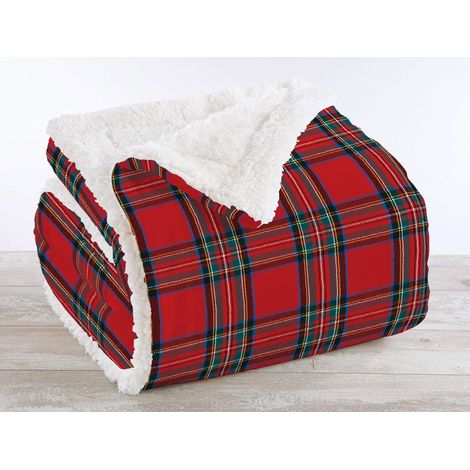 Coperta Plaid in Pile Sherpa Invernale in Finta Pelliccia 320 Gr-Mq Tartan Rossa - Plaid 130x160 (1/5)