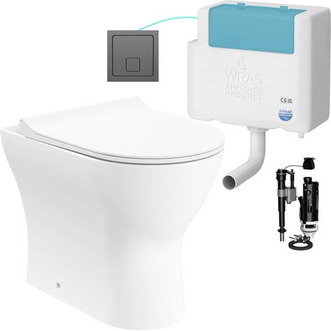 Gloss White Rimless Back to Wall Toilet and Concealed Cistern Set - Bottom Entry (1/4)