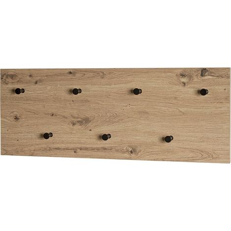 Garderobe murale, Patère murale en bois coloris chêne et métal noir -longueur 80 x profondeur 5 x hauteur 30 cm (1/5)