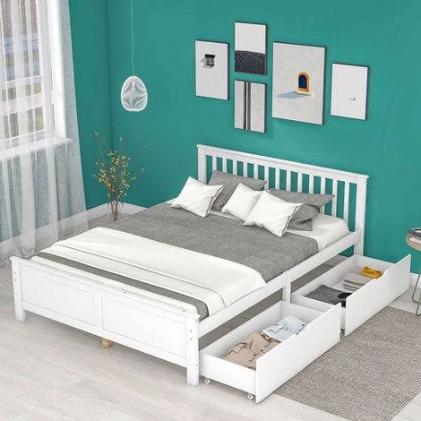 Lit coffre - SOGEU - Lit avec Tiroirs - 140 x 200 cm - Pin/MDF - 2 tiroirs de rangement (1/5)