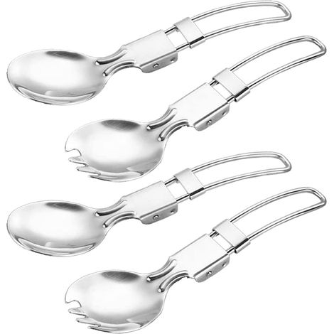 4 pièces Pliant cuillère et fourche en acier inoxydable portable pour la vaisselle de camping en plein air (1/5)