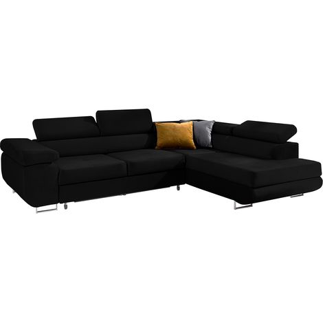 Ecksofa, gerade, ausziehbar, 4-sitzig, Wilson Velours Schwarz
