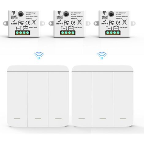 RF433 Lot de Fil avec 3 Récepteur et 3 Interrupteurs Muraux interrupteurs d'éclairage sans fil sans fil sans fil avec émetteur et contrôleur récepteur 10 A 240 V (1/4)