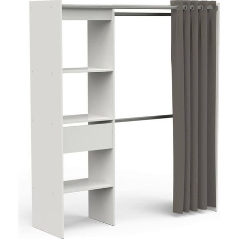 Grand Garde-Robe Serpentine, Armoire Chambre 3 Étagères, Porte-Vêtements, 50x191,5h cm Blanc Mat