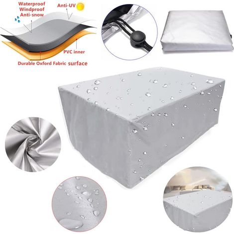 Housse Salon de Jardin Taille personnalisée Tissu Oxford imperméable 210D Housse de Protection Au Vent Anti-UV Bache Table De Jardin Rectangulaire (gris, Rectangle,180x120x74cm ) (1/5)