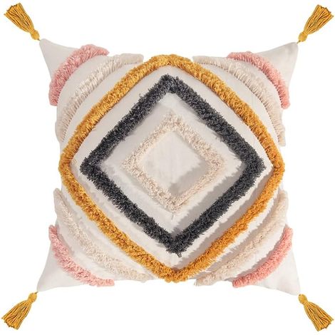 de coussin carrée en coton avec pompons matelassés Housse de