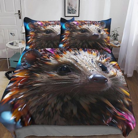 Parure de lit hérisson imprimé 3D avec fermeture éclair invisible, housse de couette en microfibre de polyester pour adolescents (1/4)