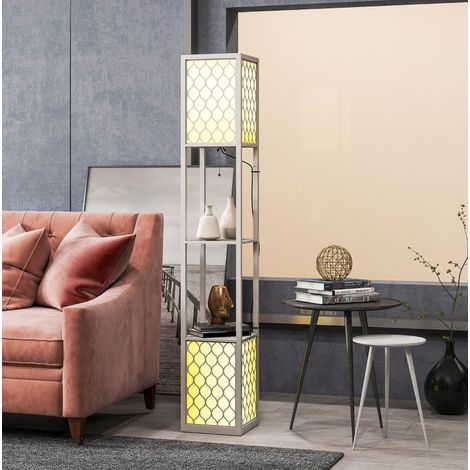 Moderner Stehlampe mit 2 Regalen, Kette, 26 x 26 x 156 cm, Hellgrau OKMYHOME (1/5)