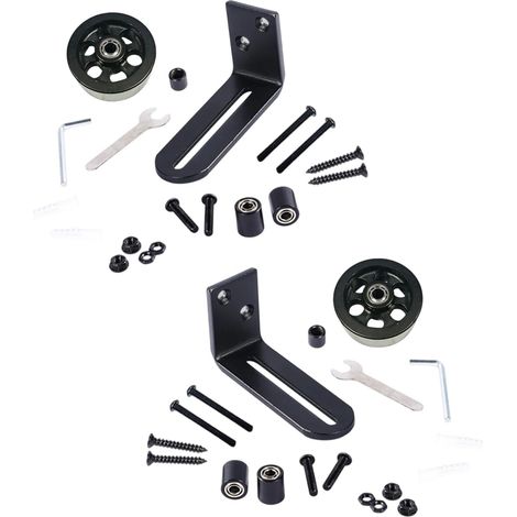 Lot de 2 guides de bas de porte coulissante réglables au sol - Fixation murale - Stabilisateur pliable avec rouleau réglable (1/5)