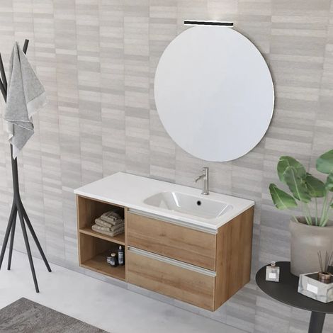 Mobile bagno sospeso 100 cm Master rovere con lavandino e specchio (1/5)