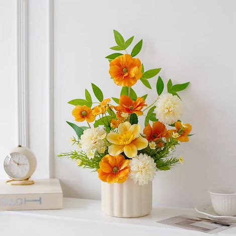 Fleurs artificielles dans Un Vase - Hortensias Bleus en Soie avec Vase, Arrangement de Fleurs artificielles avec Vase - Convient pour la décoration de la Maison, du Bureau, de la Table à (1/5)