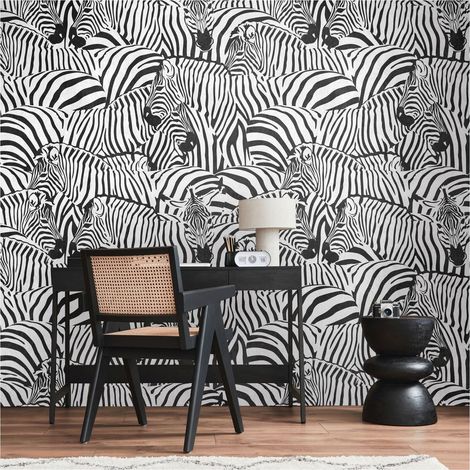 Photo wallpaper Profhome 398731 hot embossed non-woven wallpaper smooth with zebra pattern matt black white 1.59 m x 2.8 m (1/4)