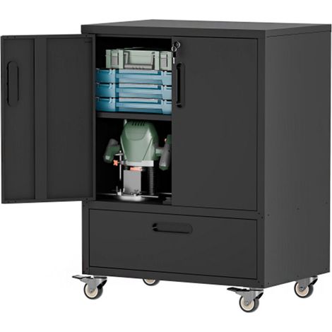 Hochwertiger, rollbarer Metall-Werkzeugschrank – Heavy-Duty Stauraum, H101,5 × W76 × D51 cm, Schwarz/Grau, für Garage, Büro & Haushalt