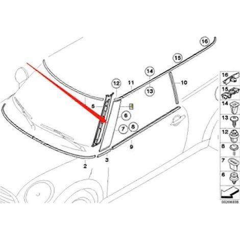 Pour R55 R56 07-15 Garniture de montant A de pare-brise avant, moulure extérieure