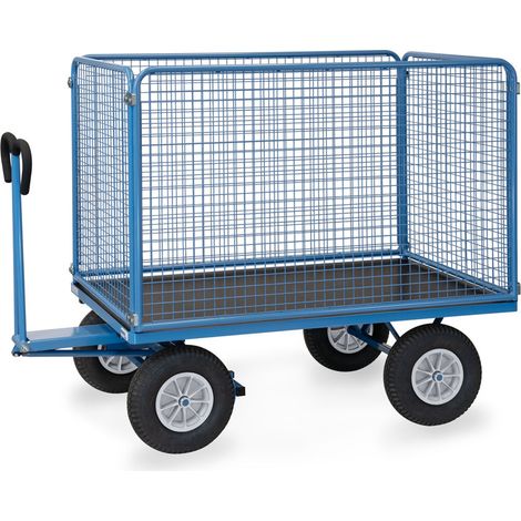 Fetra Handpritschenwagen mit hohen Drahtgitterwänden und Polyurethanbereifung, 1535x895mm Ladefläche 750kg Tragkraft