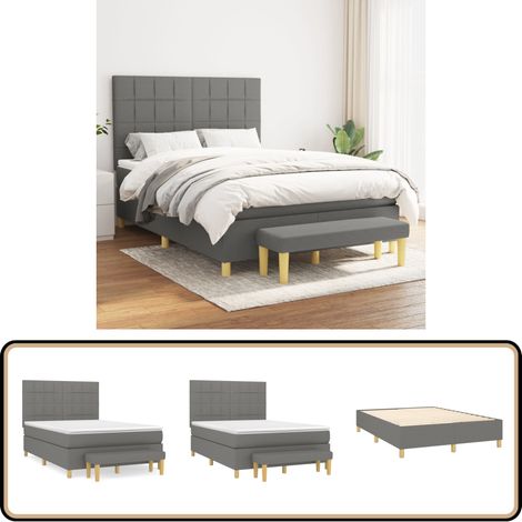 Boxspringbett mit Matratze Dunkelgrau 140x200 cm Stoff - Boxspringbett - Doppelbett - Bettenrahmen - Schlafsystem - Matratze