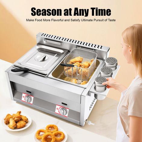 Friteuse à gaz avec 2 paniers de 6 litres et couvercle, friteuse professionnelle, friteuse professionnelle en acier inoxydable à double cuve avec tube métallique pour cuisine domestique