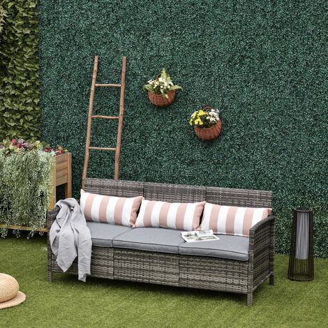 Sofá de exterior de 3 plazas en ratán sintético PE, con cojines acolchados y extraíbles, ideal para jardín, patio y terraza, 173 x 68 x 78 cm, color gris. (1/5)