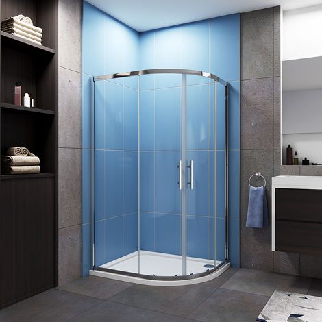 1000 x 900 mm offset Quadrant Shower Cubicle Enclosure 6mm Glass Sliding Shower Door with Right Entry Tray Waste + Plinth