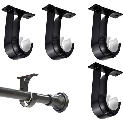 4er-Pack Deckenhalterungen für Gardinenstangen, Aluminiumlegierung, Schwarz für 25–30 mm Gardinenstangen (1/5)