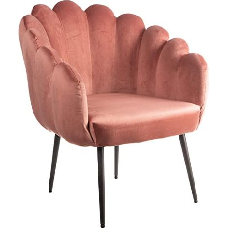 Poltrona Imbottita Con Schienale a Conchiglia, Poltroncina da Camera da Letto In velluto Rosa e Gambe Nere 64X67X77 CM (1/5)