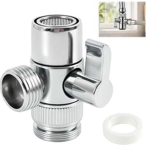 3 Way Shower Diverter Valve, Adapter M22 x M24 Brass with Chrome Finish, Diverter Tap for Kitchen Bathroom, Compatible with Taps, Pipes, Dishwasher and Washing Machines (1/5)