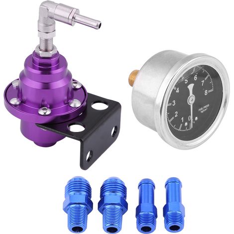 Kit de manomètre et régulateur de pression de carburant universel en aluminium pour automobile, 160 psi, réglable 1:1 (violet) (1/5)