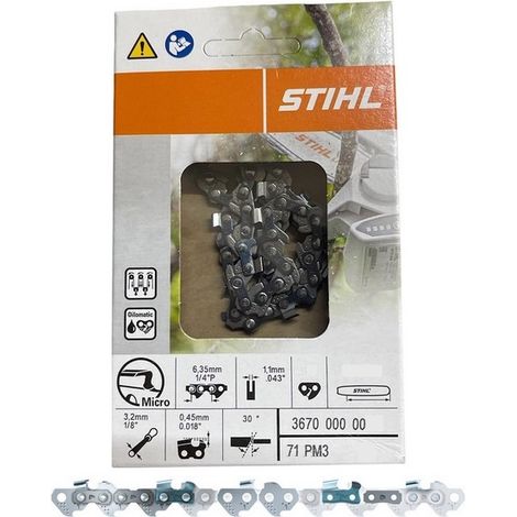 Stihl – Chaine tronçonneuse 15 cm pour guide GTA40 – Pas 1/4" – Jauge 1.1 mm – 38 dents – 36700000038