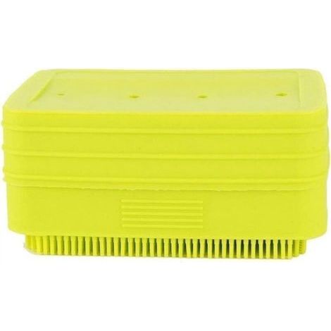 Brosse de nettoyage de salle de bain rectangulaire verte multifonctionnelle avec porte-savon en silicone (1/5)