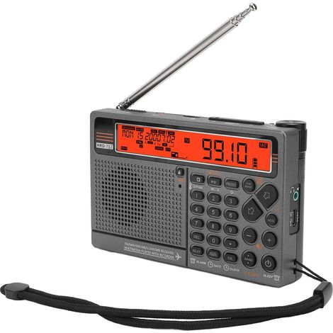 Tragbares Kurzwellenradio, HRD-757 SW FM MW AIR V.UHF WB Batteriebetriebenes Multiband-Radio, 2500 mAh wiederaufladbares tragbares Radio mit Bluetooth, SOS-Alarm und Taschenlampe – ORANGE