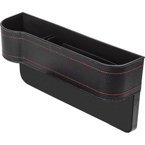 Boîte de rangement de siège de voiture en cuir noir, résistant, confortable au toucher, organisateur universel à prise, porte-gobelet côté conducteur